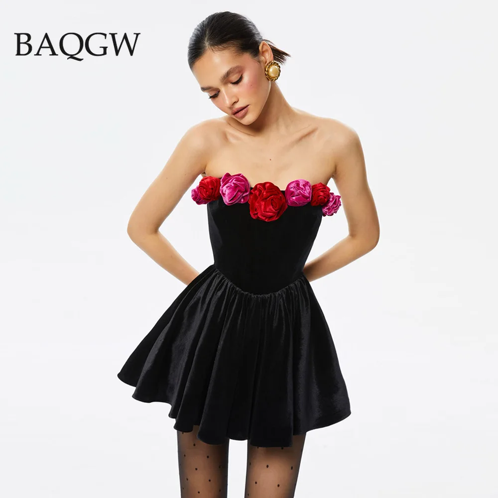 Summer Women Velvet Black Sexy Strapless Sleeveless 3D Flower Patchwork Designer A-line Mini Dress Elegant Celebrity Party Dress
Summer Women Velvet Black Sexy Strapless Sleeveless 3D Flower Patchwork Designer A-line Mini Dress Elegant Celebrity Party Dress