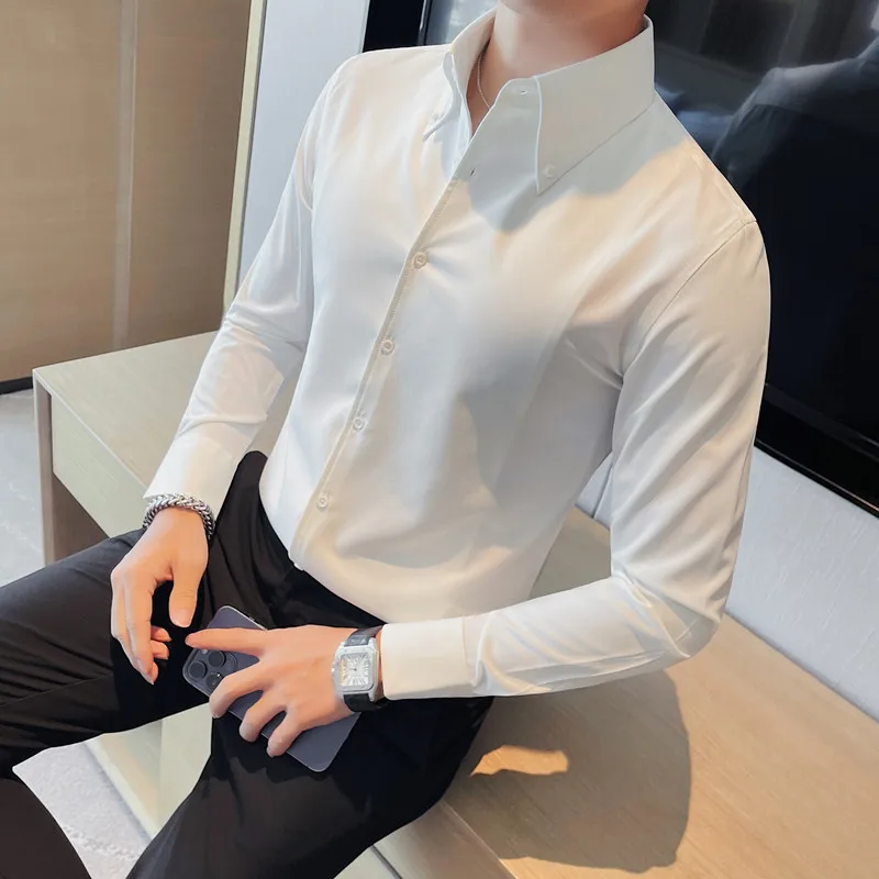 French Style Pointed Collar Solid Color Shirts For Men High Quality Luxury Long Sleeve Slim Fit Shirt Formal Social Party Tuxedo
French Style Pointed Collar Solid Color Shirts For Men High Quality Luxury Long Sleeve Slim Fit Shirt Formal Social Party Tuxedo