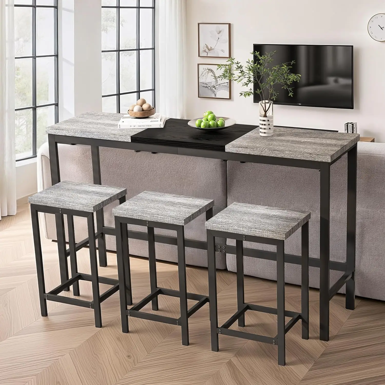 Bar Table And Chairs Set, 60.24” Long Pub Table With 3 Stools, High Top Table Kitchen Dining Desk, 4-Piece Breakfast Desk Set
Bar Table And Chairs Set, 60.24” Long Pub Table With 3 Stools, High Top Table Kitchen Dining Desk, 4-Piece Breakfast Desk Set