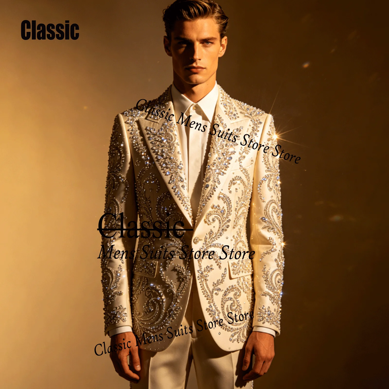 Customized Glitter Diamond Crystal Men Suits Simple Rhinestone Wedding Tuxedos Slim Ropa hombre 2 Pieces Sets Groom Male Blaze
Customized Glitter Diamond Crystal Men Suits Simple Rhinestone Wedding Tuxedos Slim Ropa hombre 2 Pieces Sets Groom Male Blaze