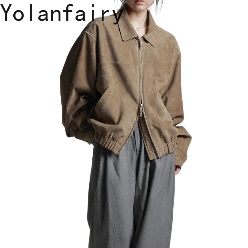 YOLANFAIRY 2026 Women Old Money Genuine Lamb Nubuck Suede Leather Jacket Vintage Wide Shoulder Smooth Loose Real Lambskin Coat
YOLANFAIRY 2026 Women Old Money Genuine Lamb Nubuck Suede Leather Jacket Vintage Wide Shoulder Smooth Loose Real Lambskin Coat