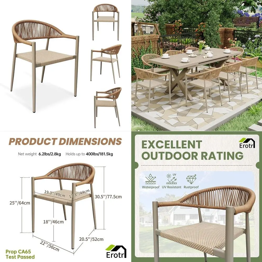 Pcs Stackable Patio Dining Chairs, Aluminum Rattan Outdoor Dining Chair with Arms, Woven Rope Garden Armchair Metal No Assembly
Pcs Stackable Patio Dining Chairs, Aluminum Rattan Outdoor Dining Chair with Arms, Woven Rope Garden Armchair Metal No Assembly
