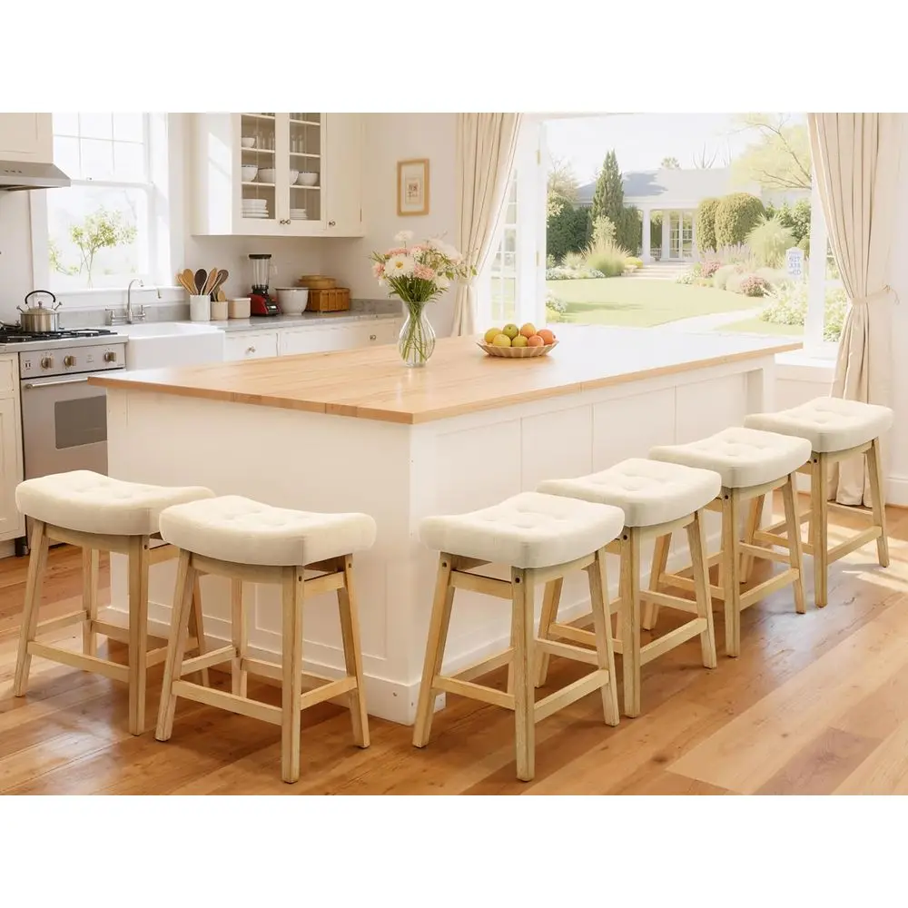 Set of 6 Padded Fabric Seat Bar Stools with Solid Wood Legs for 24-inch Counter, Khaki
Set of 6 Padded Fabric Seat Bar Stools with Solid Wood Legs for 24-inch Counter, Khaki