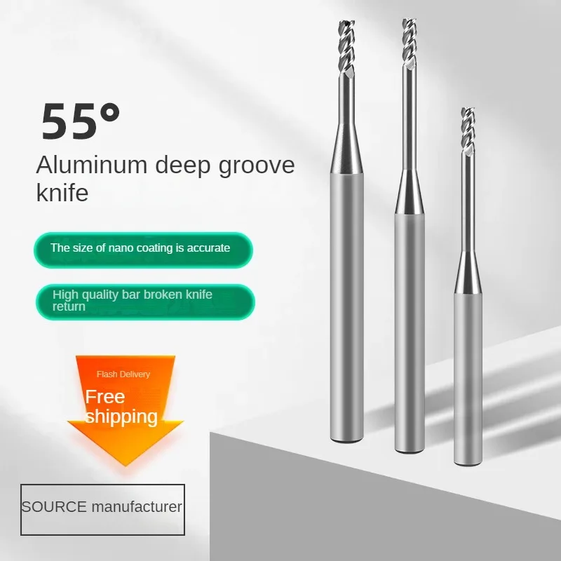 55 degree 3-blade flat bottom deep groove milling cutter, Aluminum milling hard alloy void avoidance tool coating, CNC end mill
55 degree 3-blade flat bottom deep groove milling cutter, Aluminum milling hard alloy void avoidance tool coating, CNC end mill