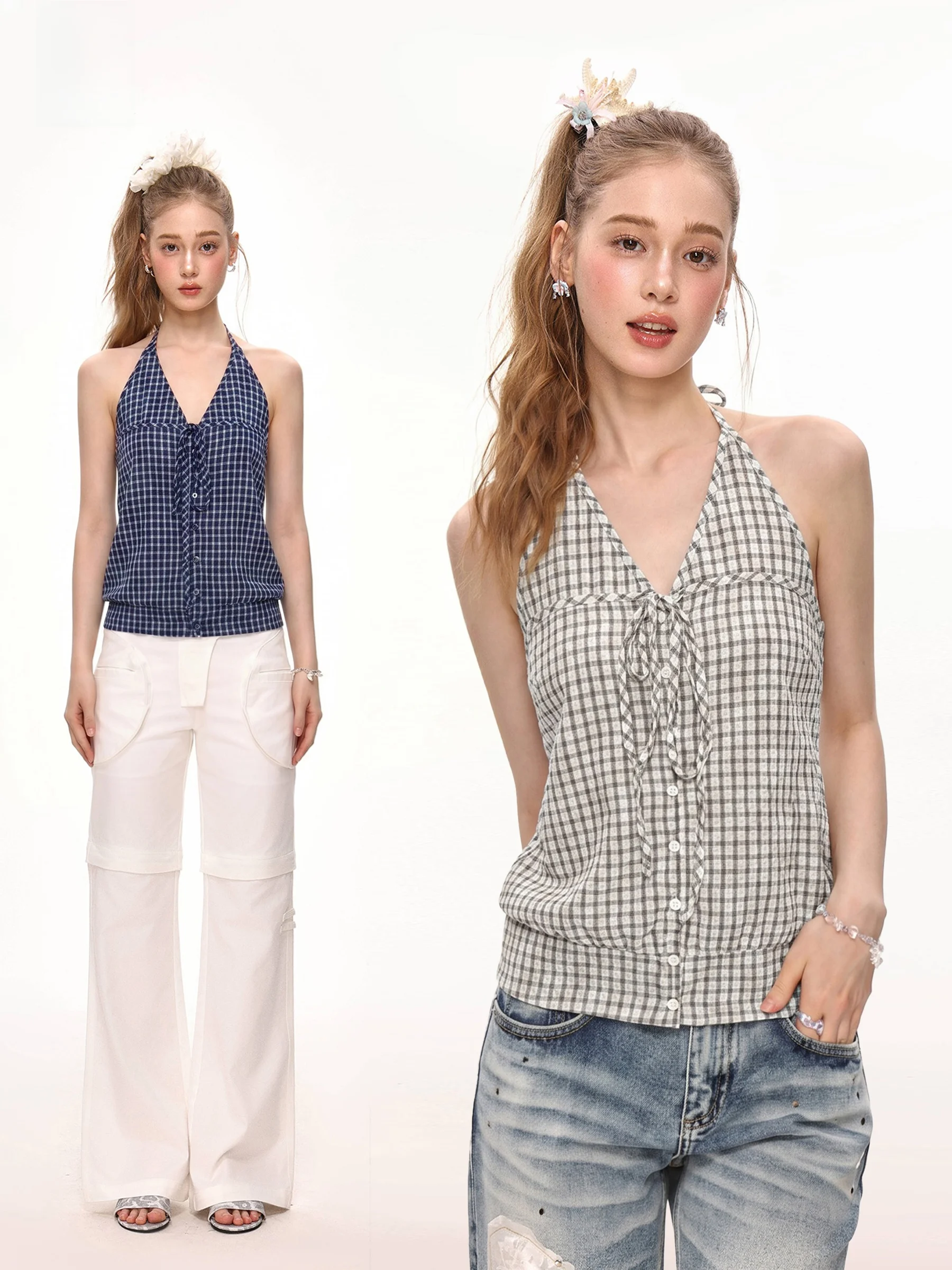 November American Style Spicy Girl Plaid V-neck Hanging Neck Rope Strap Vest Women's Summer Slimming Unique Outerwear Top
November American Style Spicy Girl Plaid V-neck Hanging Neck Rope Strap Vest Women's Summer Slimming Unique Outerwear Top