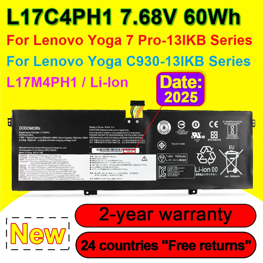 For Lenovo Yoga C930-13IKB 7 Pro-13IKB Series L17C4PH1 L17M4PH1 5B10Q82425 5B10Q82426 5B10Q82427 Laptop Battery 60Wh 7.68V
For Lenovo Yoga C930-13IKB 7 Pro-13IKB Series L17C4PH1 L17M4PH1 5B10Q82425 5B10Q82426 5B10Q82427 Laptop Battery 60Wh 7.68V