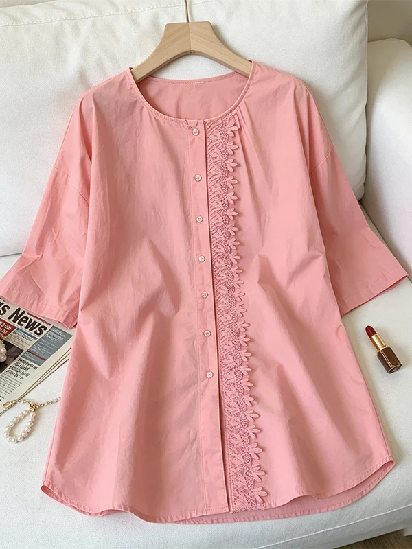 plus Size Lace Patchwork Short Sleeve Shirt Loose Tummy Covering Mid-Length Casual Cotton Blouse for plus Size Women
plus Size Lace Patchwork Short Sleeve Shirt Loose Tummy Covering Mid-Length Casual Cotton Blouse for plus Size Women