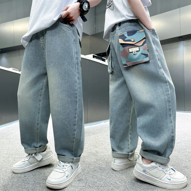 Trendy Camouflage Patchwork Pocket Jeans for Boys Mid-Term Large Children Versatile Long Pants Spring Autumn Knitted Casual L...
Trendy Camouflage Patchwork Pocket Jeans for Boys Mid-Term Large Children Versatile Long Pants Spring Autumn Knitted Casual L...