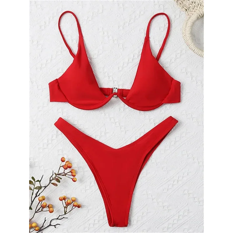 Sexy Underwire Bikini 2024 Mujer Women Solid Red Push Up Bra Thong Swimsuit Haler V Neck Bathing Suit Mini Micro Thong Swimwear
Sexy Underwire Bikini 2024 Mujer Women Solid Red Push Up Bra Thong Swimsuit Haler V Neck Bathing Suit Mini Micro Thong Swimwear