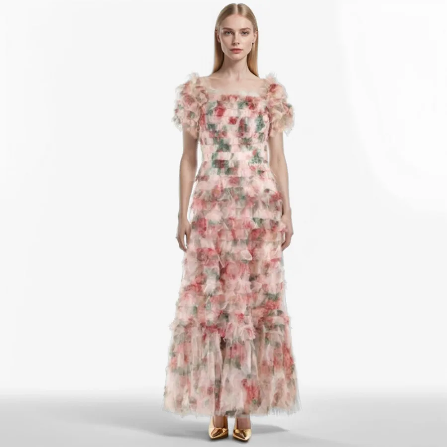 【New style】French floral long mesh printed dress temperament high-end vacation style short-sleeved fluffy big dress New style
【New style】French floral long mesh printed dress temperament high-end vacation style short-sleeved fluffy big dress New style