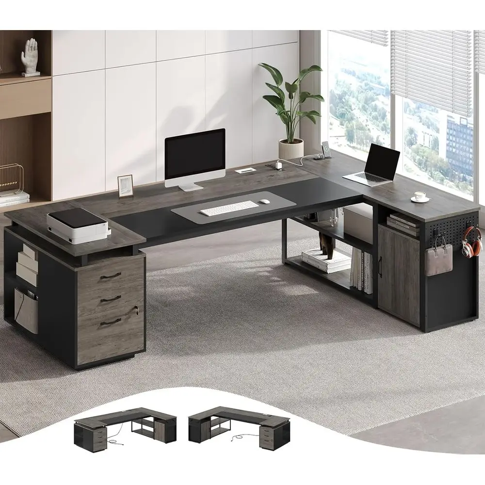 78-inch L-Shaped Office Desk with Lockable File Cabinet, Power Outlets, Drawers, and Storage Shelves, Grey
78-inch L-Shaped Office Desk with Lockable File Cabinet, Power Outlets, Drawers, and Storage Shelves, Grey