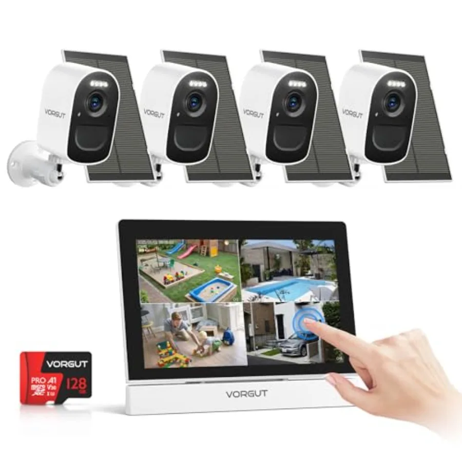 Outdoor solar camera system with 7 touchscreen monitor, 4PCS 4MP solar-powered cameras for home security, black aluminum alloy,
Outdoor solar camera system with 7 touchscreen monitor, 4PCS 4MP solar-powered cameras for home security, black aluminum alloy,