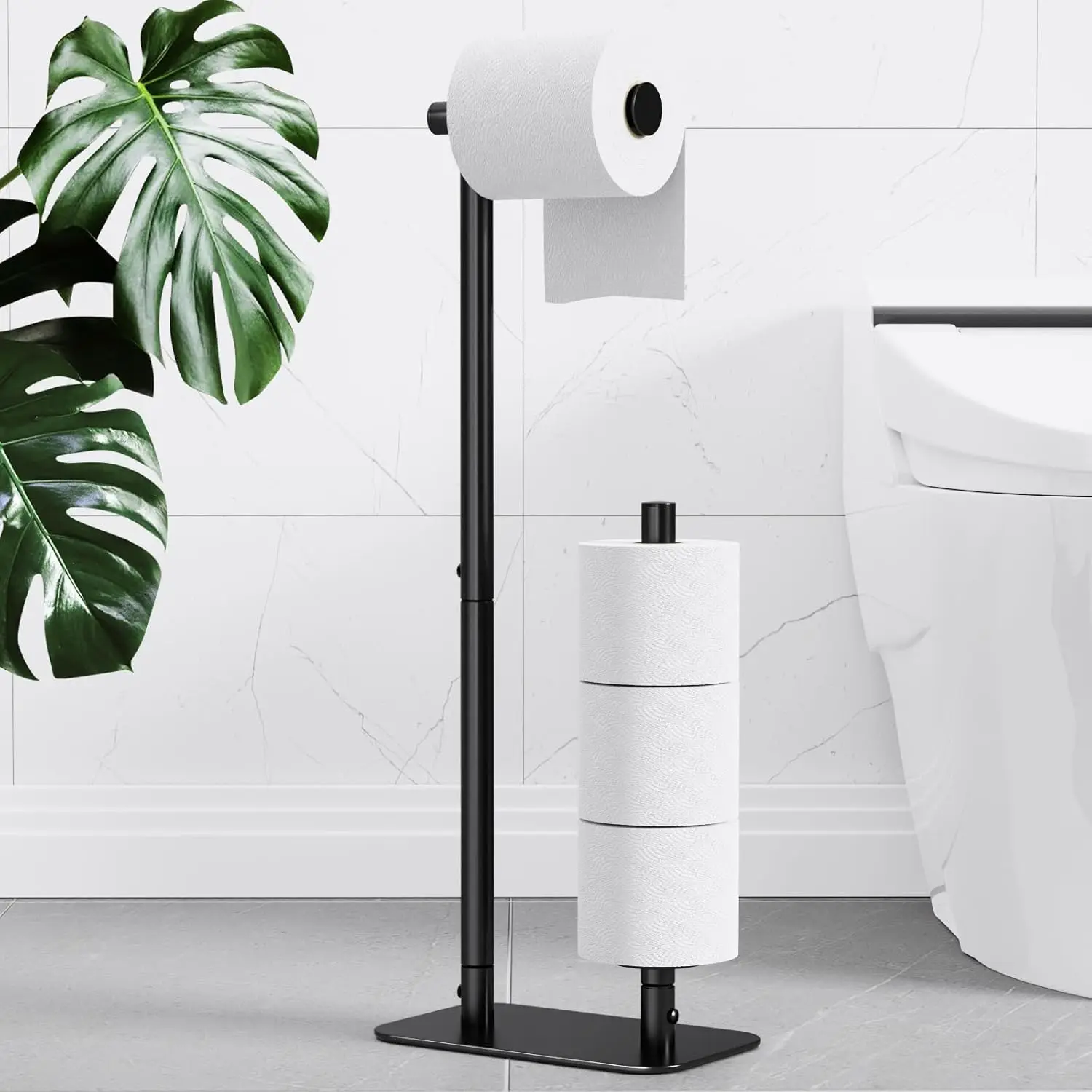 Free Standing Toilet Paper Holder for 4 Rolls, Rustproof with Non-Slip Base, Black
Free Standing Toilet Paper Holder for 4 Rolls, Rustproof with Non-Slip Base, Black