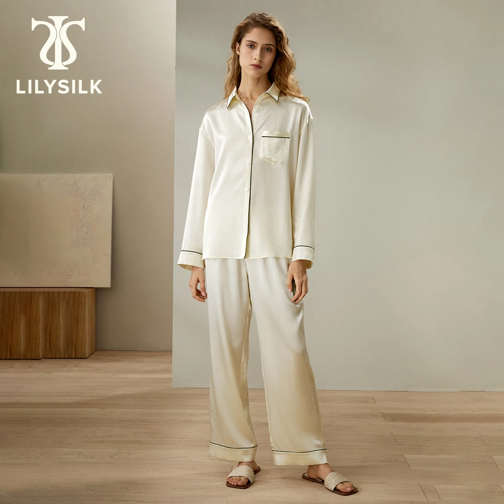 LILYSILK Women's Pure Silk Pajama Set Ladies Contrast Piping Button-Up Full Length Sleepwear Loungewear for Casual and Relax
LILYSILK Women's Pure Silk Pajama Set Ladies Contrast Piping Button-Up Full Length Sleepwear Loungewear for Casual and Relax