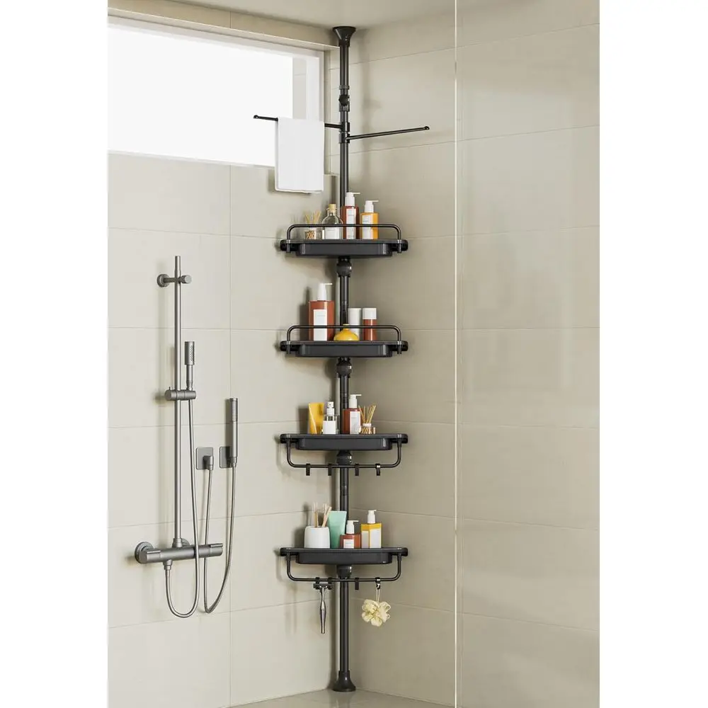 32-122 Inch Shower Caddy Tension Pole, Adjustable Shower Organizer with 4 Tier Stable Shelves & Towel Bars
32-122 Inch Shower Caddy Tension Pole, Adjustable Shower Organizer with 4 Tier Stable Shelves & Towel Bars