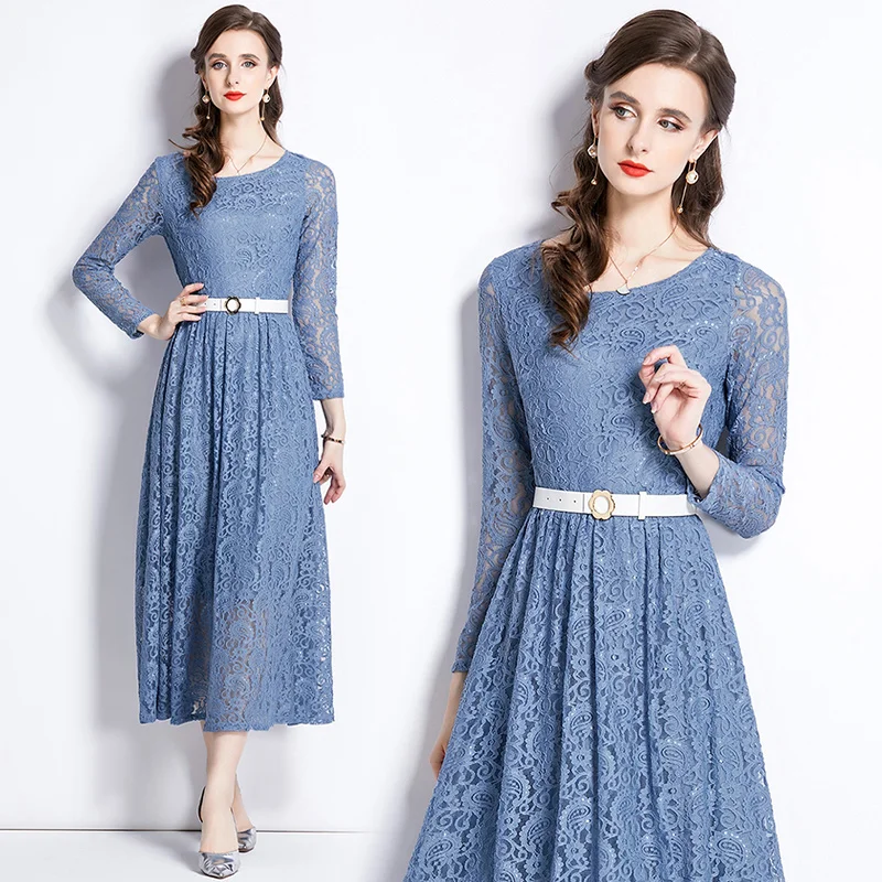 Autumn Long Sleeve New Lace Slim Round Neck Dress Belt Birthday Dress for Women Clothing Robe Blue
Autumn Long Sleeve New Lace Slim Round Neck Dress Belt Birthday Dress for Women Clothing Robe Blue