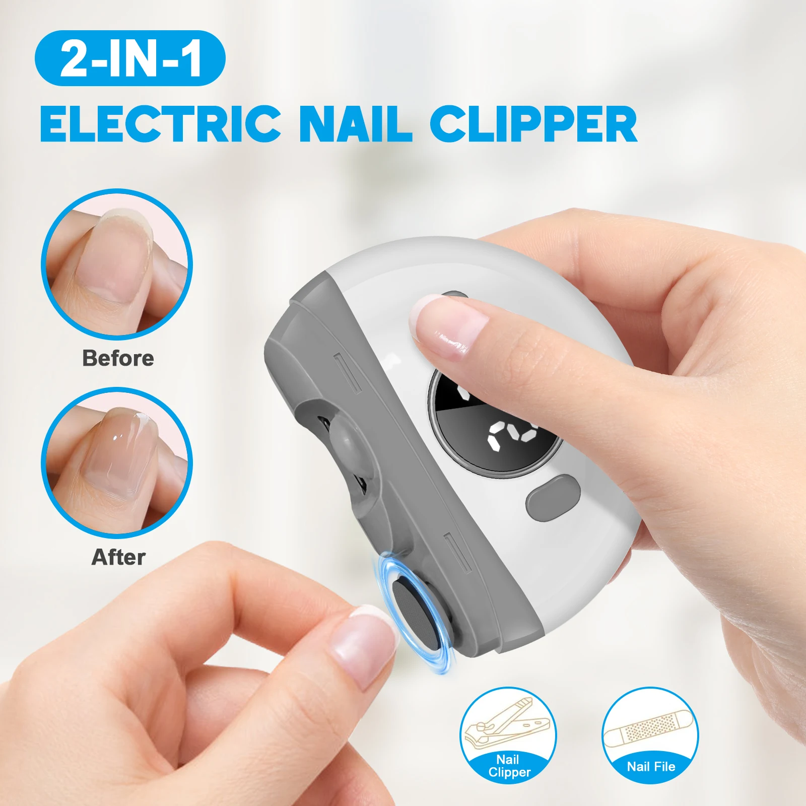 Electric Nail Clipper 2 in 1 3-Speed Automatic Nail Trimmer Polisher for Baby Adults LED Light Low Noise Nail Care Device
Electric Nail Clipper 2 in 1 3-Speed Automatic Nail Trimmer Polisher for Baby Adults LED Light Low Noise Nail Care Device
