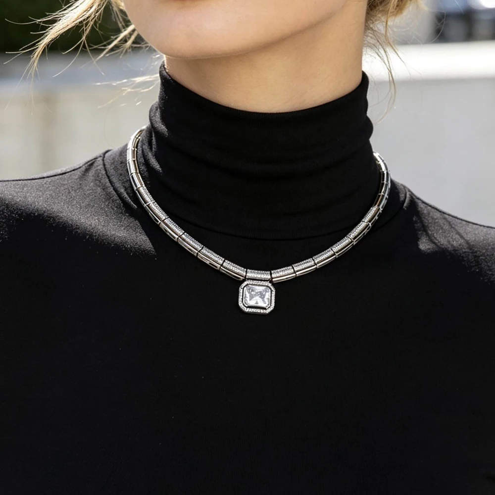 New Bling Cubic Zircon Geometric Pendant Link Chain Necklace Stackable Chain Rectangle CZ Square Charm Necklace Women's Jewelry
New Bling Cubic Zircon Geometric Pendant Link Chain Necklace Stackable Chain Rectangle CZ Square Charm Necklace Women's Jewelry