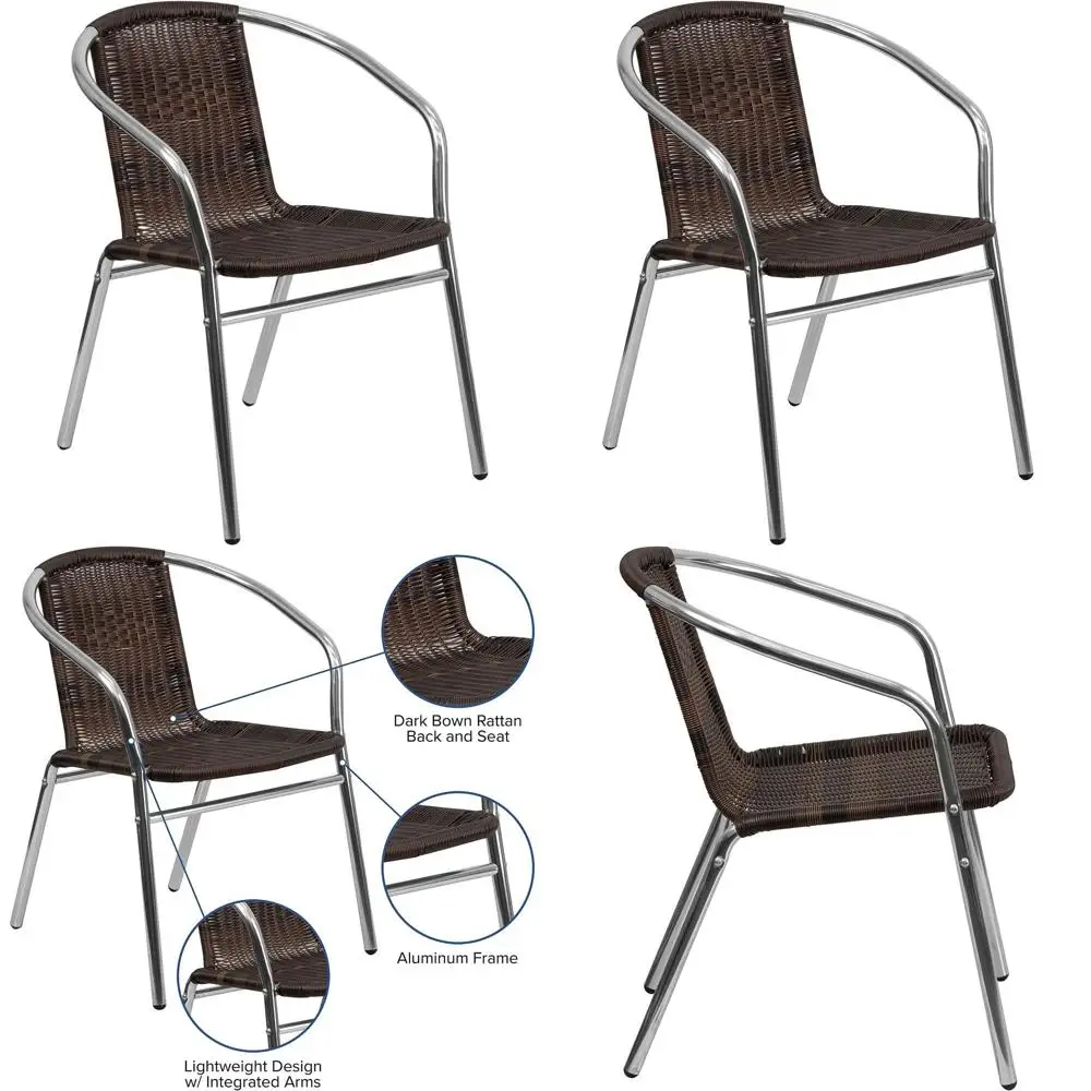 Алюминиевые и темно-коричневые ротанговые складные обеденные стулья для использования в помещении и на улице
Алюминиевые и темно-коричневые ротанговые складные обеденные стулья для использования в помещении и на улице