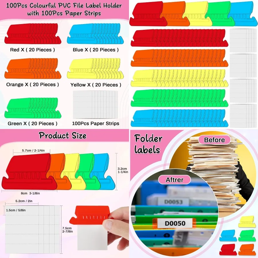 File Folder Tabs Selizo 100 Sets Hanging File Folder Labels 2 Tabs and Inserts for Hanging Files Multicolor - Ideal for Office
File Folder Tabs Selizo 100 Sets Hanging File Folder Labels 2 Tabs and Inserts for Hanging Files Multicolor - Ideal for Office