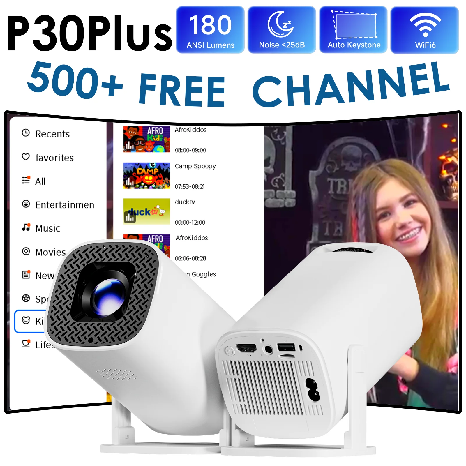 Умный мини-проектор P30PLUS 4K 1280*720P с поддержкой более 500 бесплатных каналов, Wi-Fi 6, портативный проектор для домашнего кинотеатра
Умный мини-проектор P30PLUS 4K 1280*720P с поддержкой более 500 бесплатных каналов, Wi-Fi 6, портативный проектор для домашнего кинотеатра