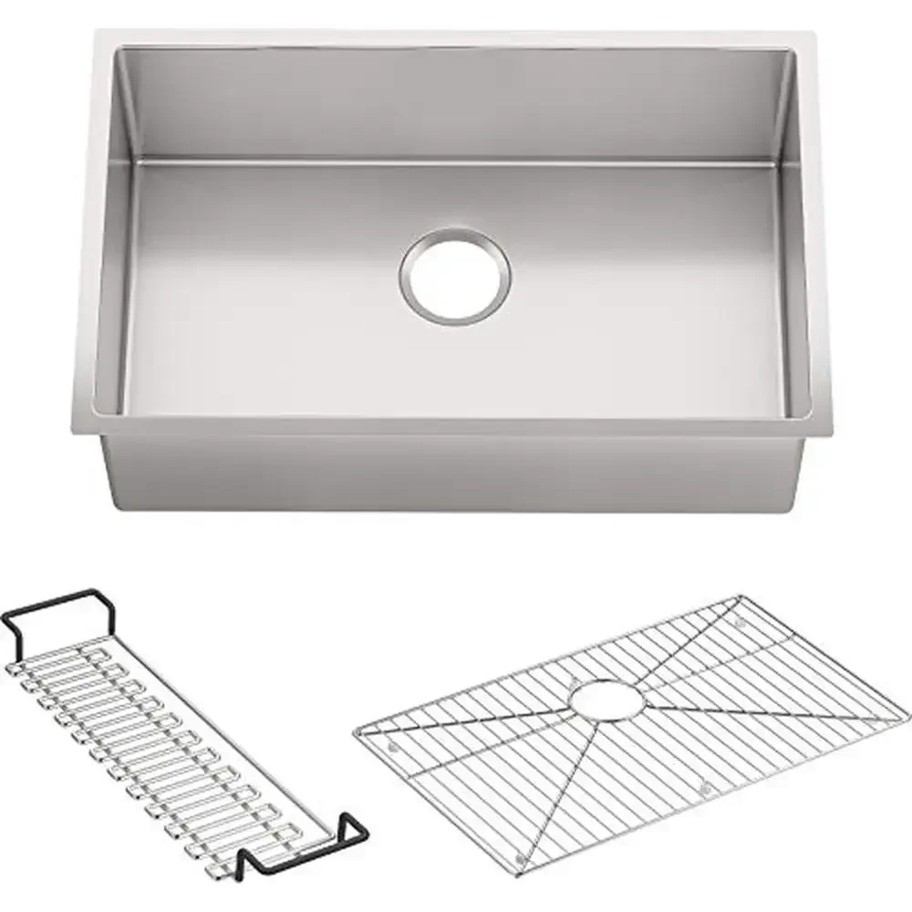 Medium Single Bowl Undermount Kitchen Sink Stainless Steel Basin Rack Kit 29" x 18-5/16" SilentShield Technology Included
Medium Single Bowl Undermount Kitchen Sink Stainless Steel Basin Rack Kit 29" x 18-5/16" SilentShield Technology Included