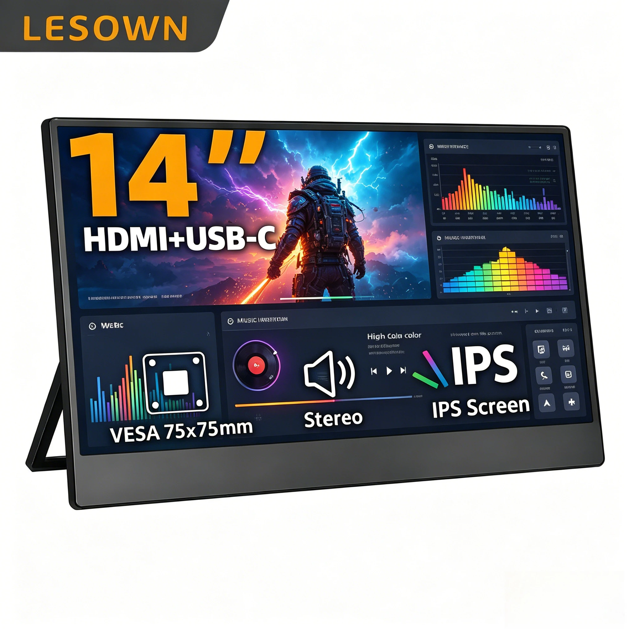 LESOWN 14.0" Dual Display 1080P Type-C External Monitor Hassle-free Setup Slim Screen with Dual Speakers for Mac
LESOWN 14.0" Dual Display 1080P Type-C External Monitor Hassle-free Setup Slim Screen with Dual Speakers for Mac