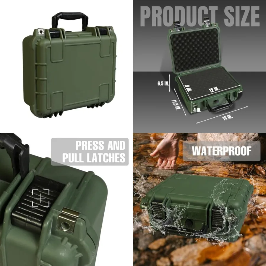 14x 11.5x 6.5 Inch Hard Case, Portable Weather Waterproof Protective Camera Case with Customizable Foam, Fit Use of Drones, Camera, Equipments, Green
14x 11.5x 6.5 Inch Hard Case, Portable Weather Waterproof Protective Camera Case with Customizable Foam, Fit Use of Drones, Camera, Equipments, Green