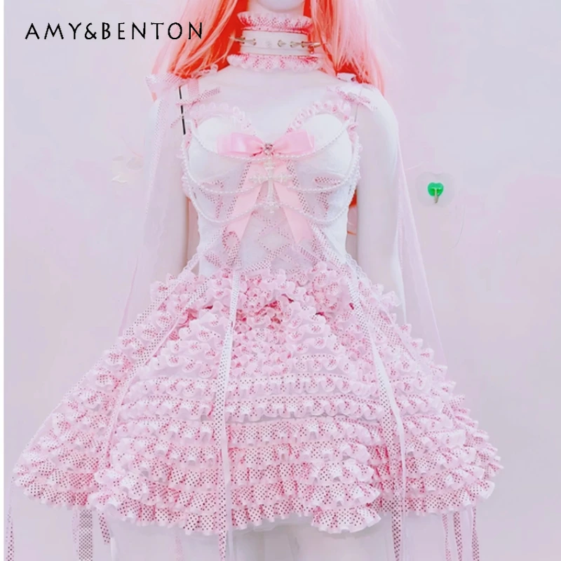 Original Design Pink Lolita Women's Clothing Autumn New Princess Dress Lace Ruffle Sweet Cute Fairy Style Short Skirt Set Ladies
Original Design Pink Lolita Women's Clothing Autumn New Princess Dress Lace Ruffle Sweet Cute Fairy Style Short Skirt Set Ladies