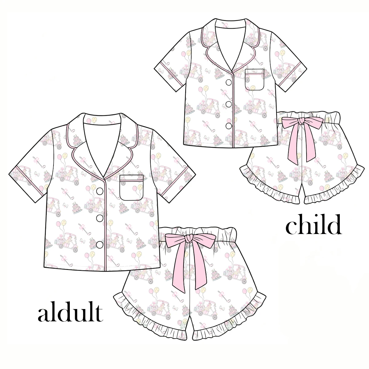 Boutique kid's sets Collared short-sleeve shorts pjs set bow decoration Parent-child clothing(Adults contact customer service)
Boutique kid's sets Collared short-sleeve shorts pjs set bow decoration Parent-child clothing(Adults contact customer service)