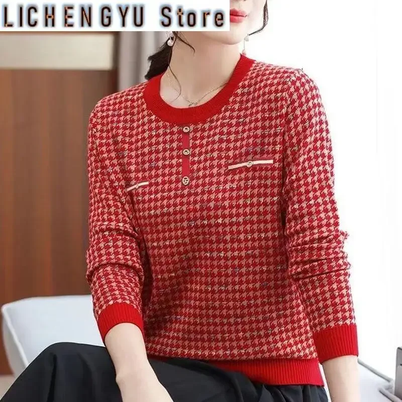 New Spring and Autumn Fashion Trend Thousand Bird Checker Loose Round Neck Shows Thin Temperament Large Knitted Women's Top
New Spring and Autumn Fashion Trend Thousand Bird Checker Loose Round Neck Shows Thin Temperament Large Knitted Women's Top