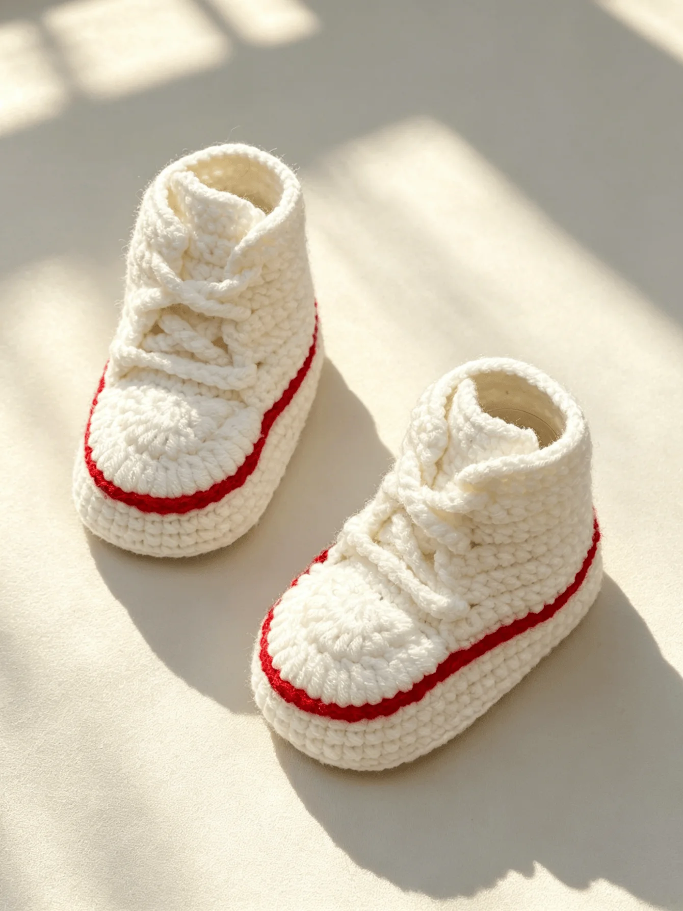 1 Pair Crochet Baby Booties, High-Top Sneaker Style, White with Red Accent, Handmade Infant Shoes
1 Pair Crochet Baby Booties, High-Top Sneaker Style, White with Red Accent, Handmade Infant Shoes