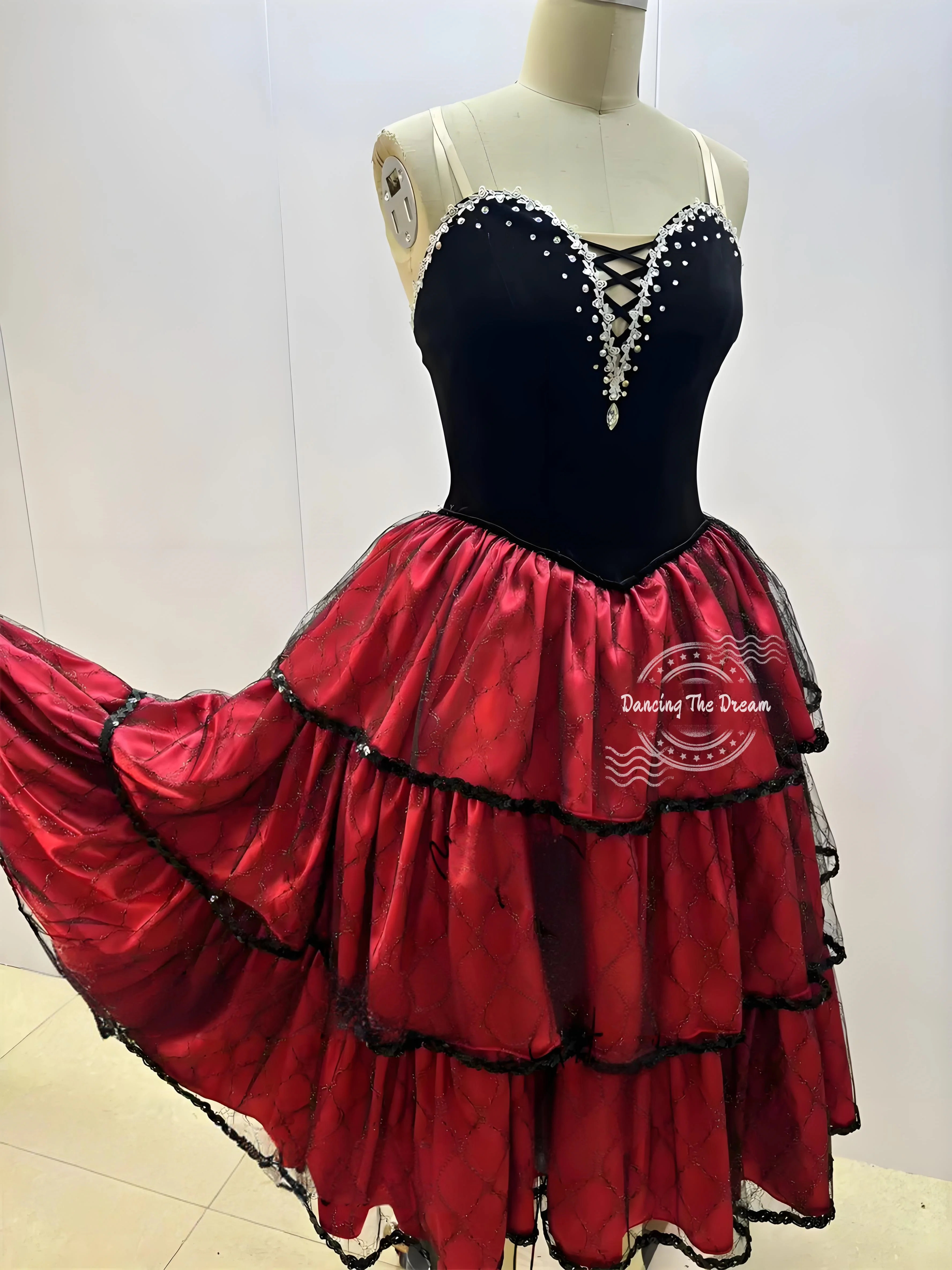 Glamorous Black - Red Tiered Rhinestone - Embellished Ballet Dress Dramatic Black - Red Tiered Sparkle - Accented Ballet Dress 
Glamorous Black - Red Tiered Rhinestone - Embellished Ballet Dress Dramatic Black - Red Tiered Sparkle - Accented Ballet Dress