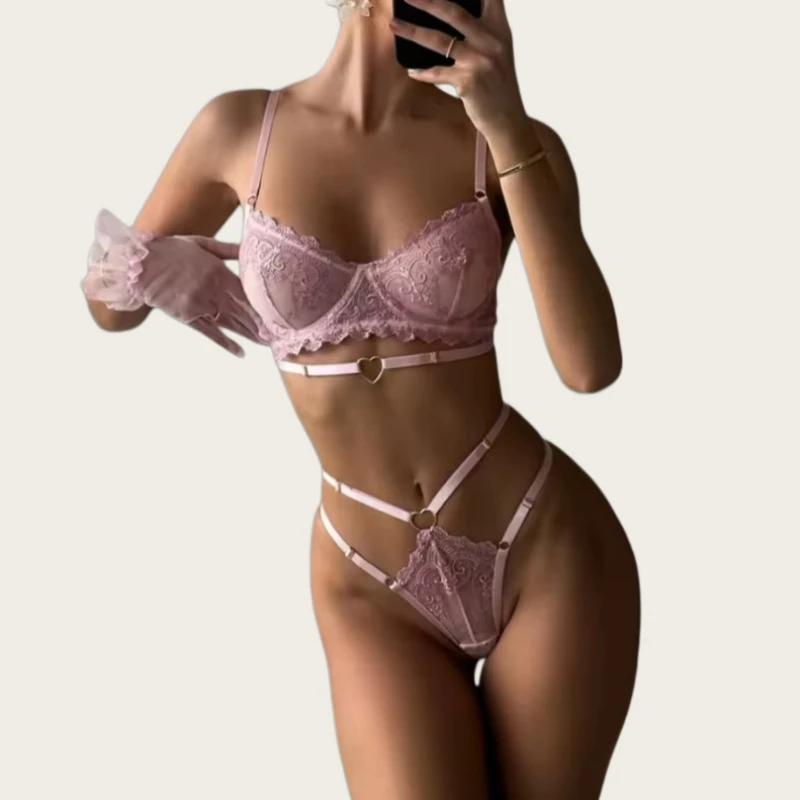 Romantic Pink Women's Lingerie Sets Sensual Lace Bra Thong Choker 3PC Sexy Heart Ring Decor Intimate Cute Girls' Costume Sissy
Romantic Pink Women's Lingerie Sets Sensual Lace Bra Thong Choker 3PC Sexy Heart Ring Decor Intimate Cute Girls' Costume Sissy