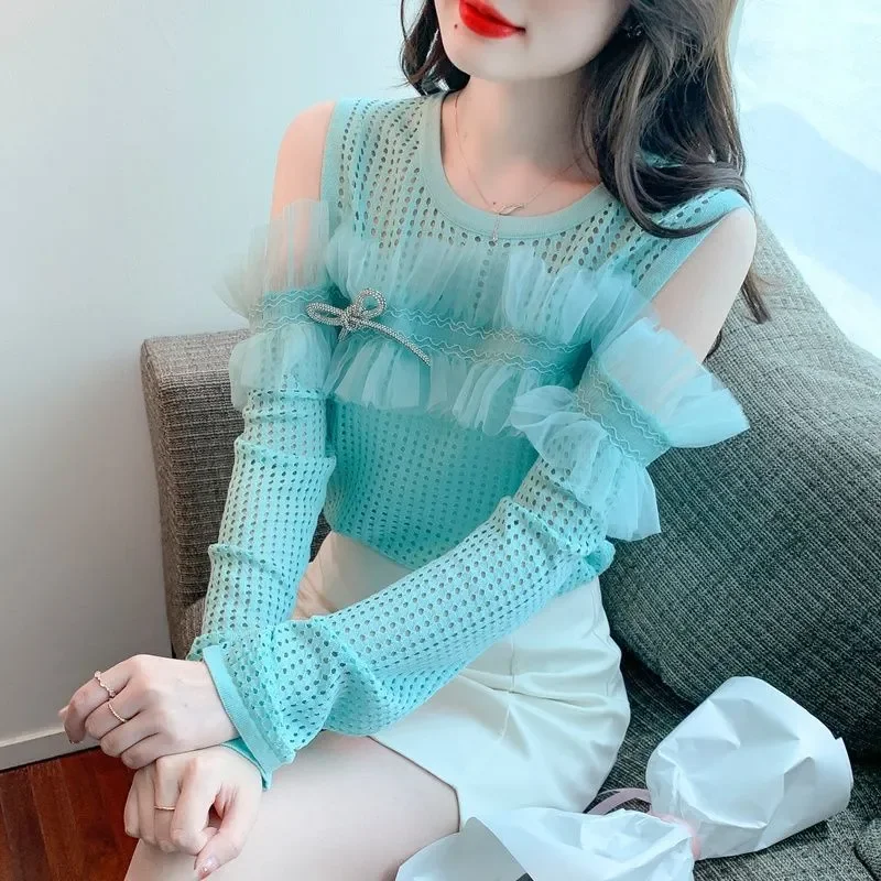 Sweet Women's Knit Pullover With Ruffled Butterfly Sleeves And Hollow Out Detail For Summer Parties And Evening Outings
Sweet Women's Knit Pullover With Ruffled Butterfly Sleeves And Hollow Out Detail For Summer Parties And Evening Outings