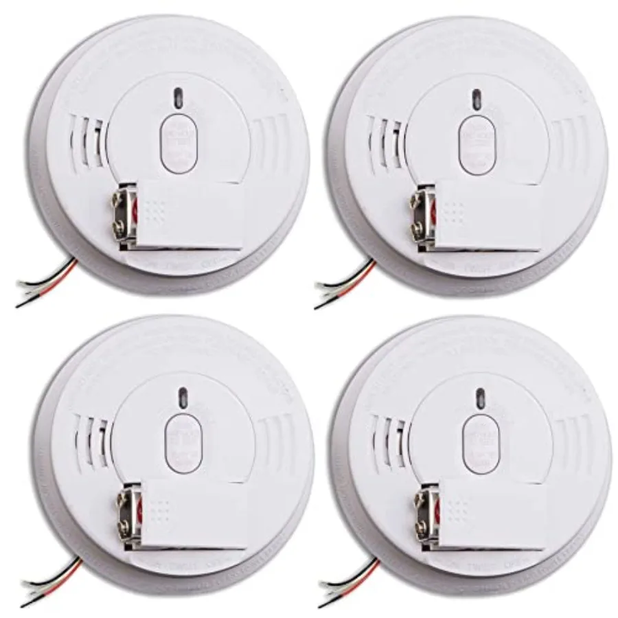 Hardwired smoke detector with battery backup for home safety, white ABS plastic, front-load battery door and test-silence butto
Hardwired smoke detector with battery backup for home safety, white ABS plastic, front-load battery door and test-silence butto