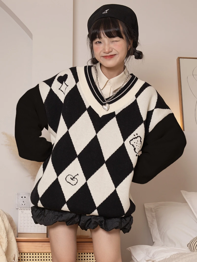 Pinkdog Color Blo Diamond id Cute School Sle V Ne Sweater Women's Autumn Winter Warm Knitted Top Cotton 00% Long Sve
Pinkdog Color Blo Diamond id Cute School Sle V Ne Sweater Women's Autumn Winter Warm Knitted Top Cotton 00% Long Sve
