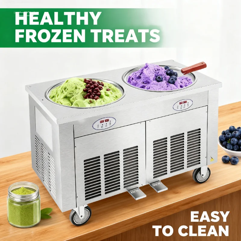 Multi Functional Commercial Stir Frying Ice Machine Dual Pot High-Quality Ice Cream Roll Forming Machine