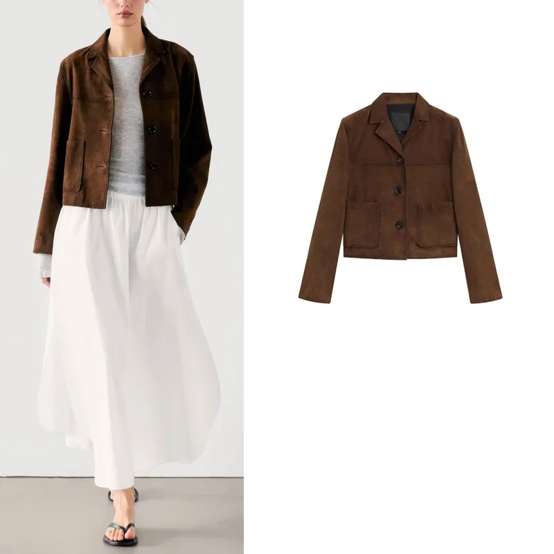 Весенняя новинка Faion, женская кожаная куртка с коричневой бархатной поверхностью, роскошное пальто Old Money Sle из полиэфирного волокна 
Весенняя новинка Faion, женская кожаная куртка с коричневой бархатной поверхностью, роскошное пальто Old Money Sle из полиэфирного волокна