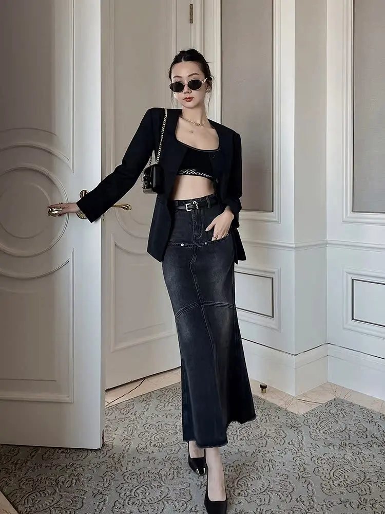 Ruelle High Waist A-Line Midi Bla Slim Fit Denim Skirt Faionable Fi Tail Design Cotton Blend Women's f Skirt
Ruelle High Waist A-Line Midi Bla Slim Fit Denim Skirt Faionable Fi Tail Design Cotton Blend Women's f Skirt