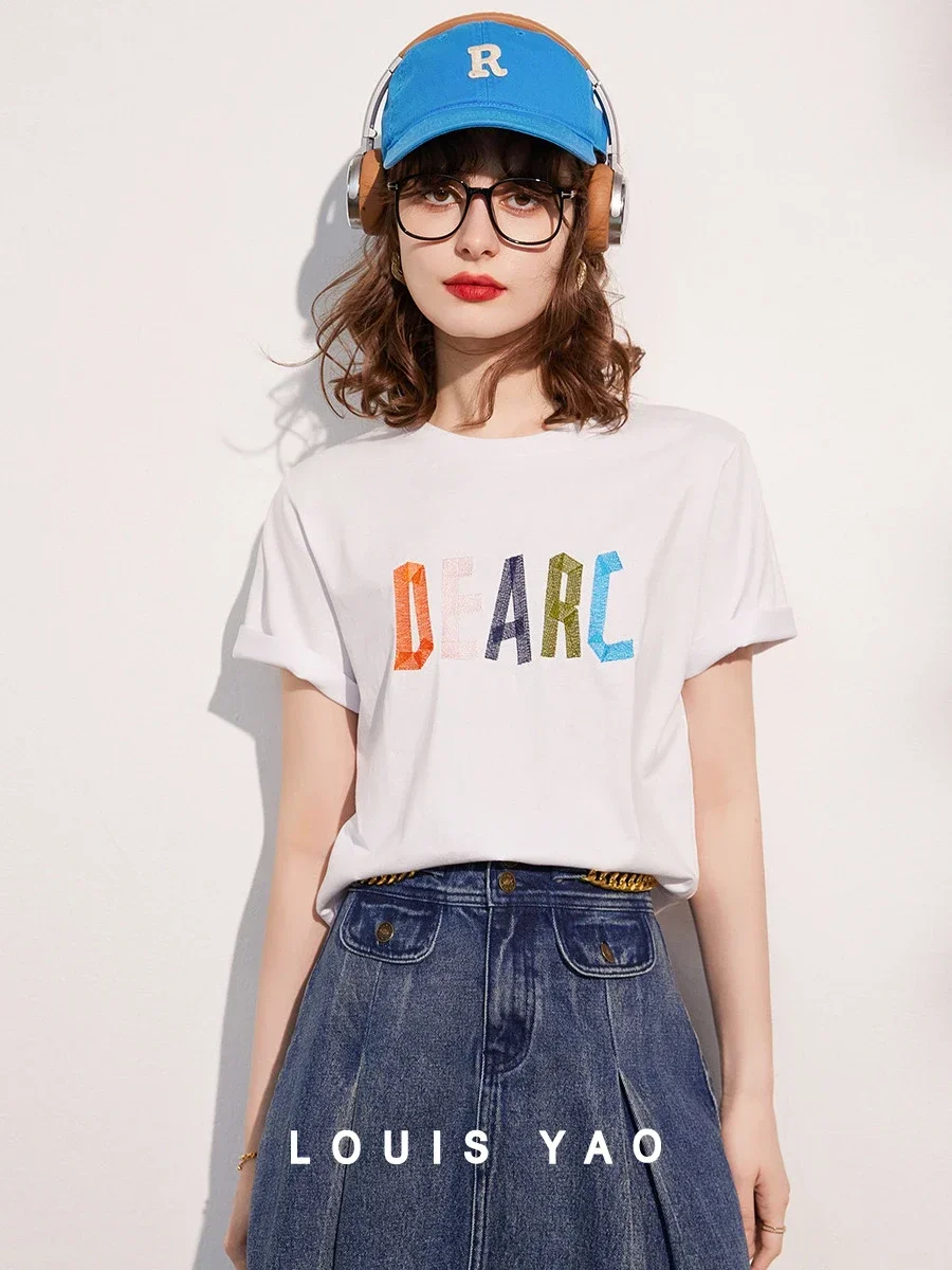 LOUIS YAO Women T-shirt 2024 Summer Tee Round Neck Short Sleeve 100% Cotton Embroidery Letter Pullover Loose Casual Top
LOUIS YAO Women T-shirt 2024 Summer Tee Round Neck Short Sleeve 100% Cotton Embroidery Letter Pullover Loose Casual Top