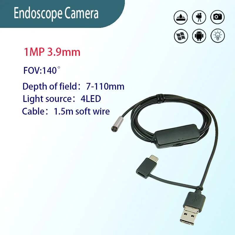 1MP 3.9mm 140° wide angle endoscope camera engine inspection 1.5m USB 3-in-1 soft wire industrial endoscope
1MP 3.9mm 140° wide angle endoscope camera engine inspection 1.5m USB 3-in-1 soft wire industrial endoscope