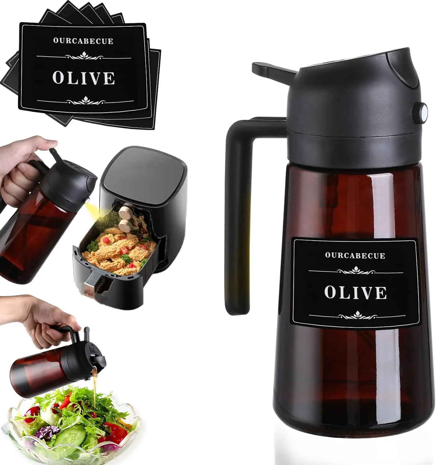 Sprayer for Cooking, 16oz Glass Olive Oil Dispenser Bottle for Kitchen Gadgets, 2 in 1 Spray and Pour Dark Brown Bottle with Sti
Sprayer for Cooking, 16oz Glass Olive Oil Dispenser Bottle for Kitchen Gadgets, 2 in 1 Spray and Pour Dark Brown Bottle with Sti