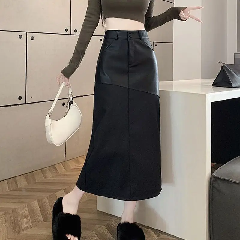 Temperament Fashion Autumn/Winter Women's Solid Pu Leather Pockets Patchwork Split Chic High Waist Mid-length Slim A-line Skirt
Temperament Fashion Autumn/Winter Women's Solid Pu Leather Pockets Patchwork Split Chic High Waist Mid-length Slim A-line Skirt