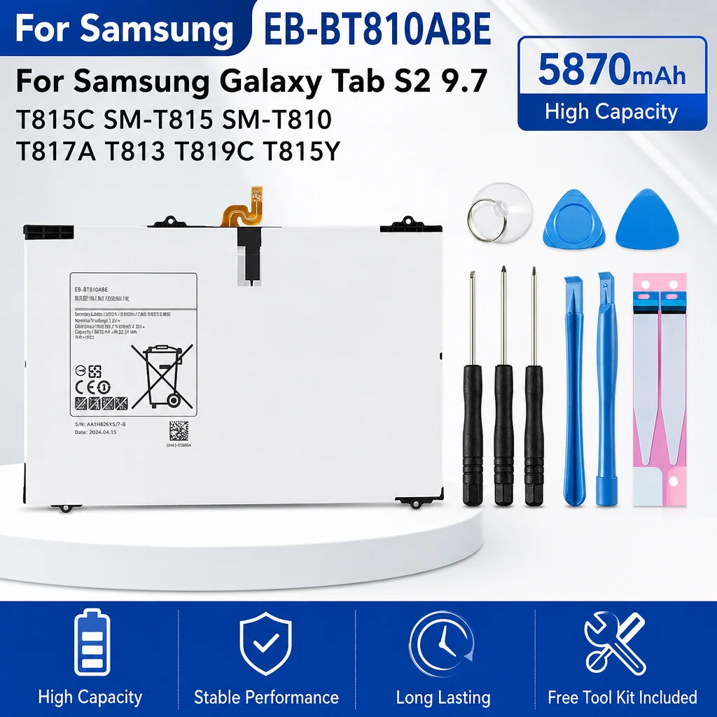 Replacement Battery EB-BT810ABE 5870mAh for Samsung Galaxy Tab S2 9.7 T815 SM-T810 T813 T819 High Capacity Long Lifespan
Replacement Battery EB-BT810ABE 5870mAh for Samsung Galaxy Tab S2 9.7 T815 SM-T810 T813 T819 High Capacity Long Lifespan