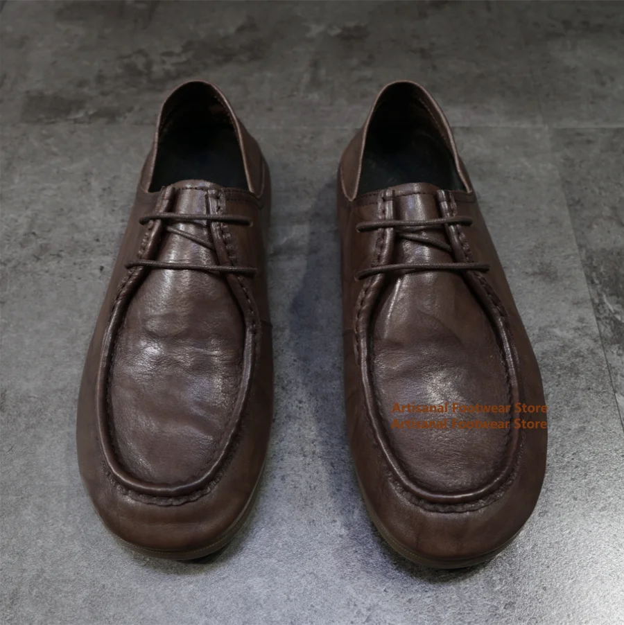 Brown Soft Leather Lace-Up Loafers Men Casual Flat Shoes Height Increasing Round Toe Laced Driving Shoes Trendy Men's Shoes
Brown Soft Leather Lace-Up Loafers Men Casual Flat Shoes Height Increasing Round Toe Laced Driving Shoes Trendy Men's Shoes
