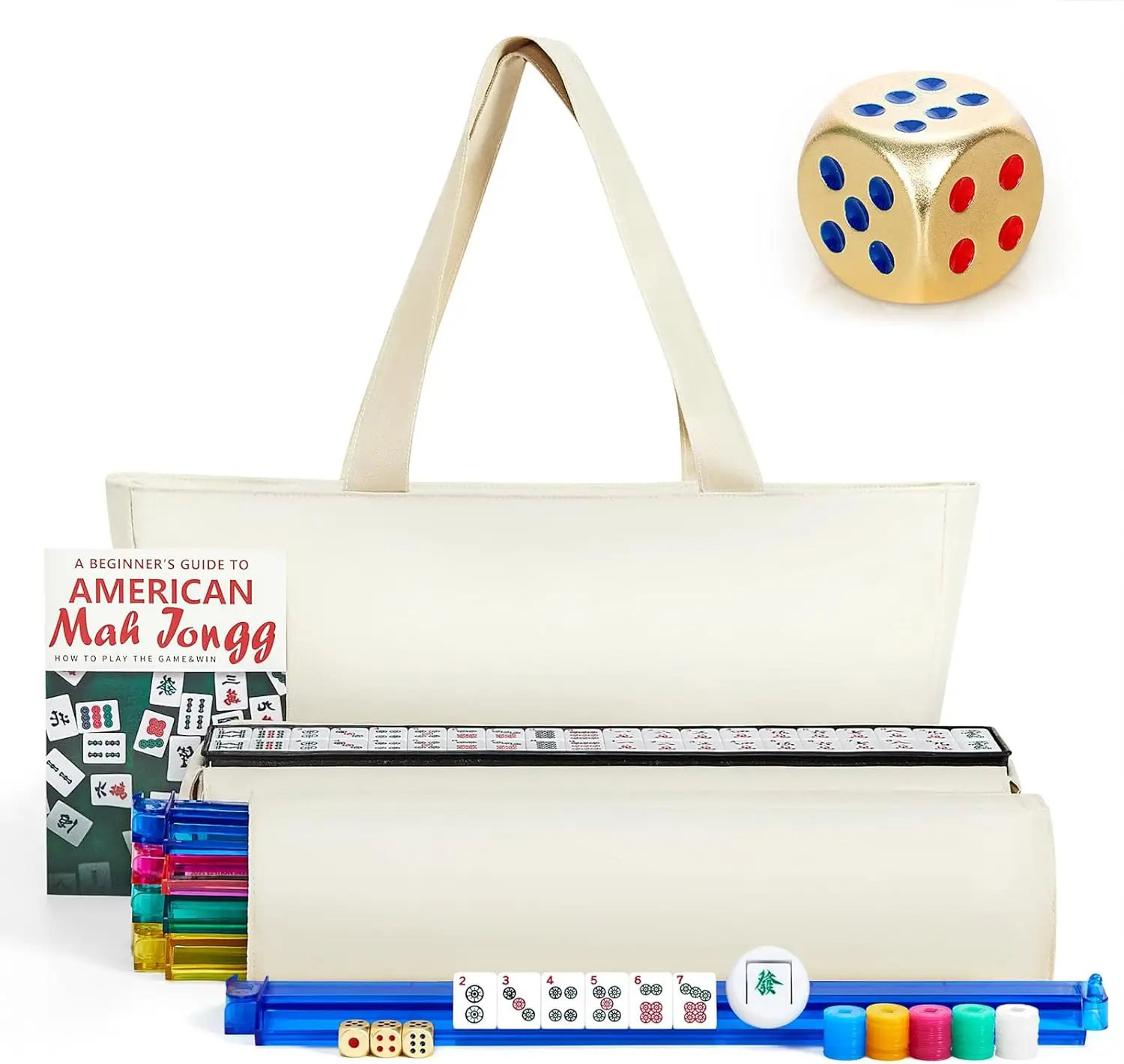 American Mahjong Set 166 Tiles with Bag, 4 Racks, Golden Dice, White
American Mahjong Set 166 Tiles with Bag, 4 Racks, Golden Dice, White