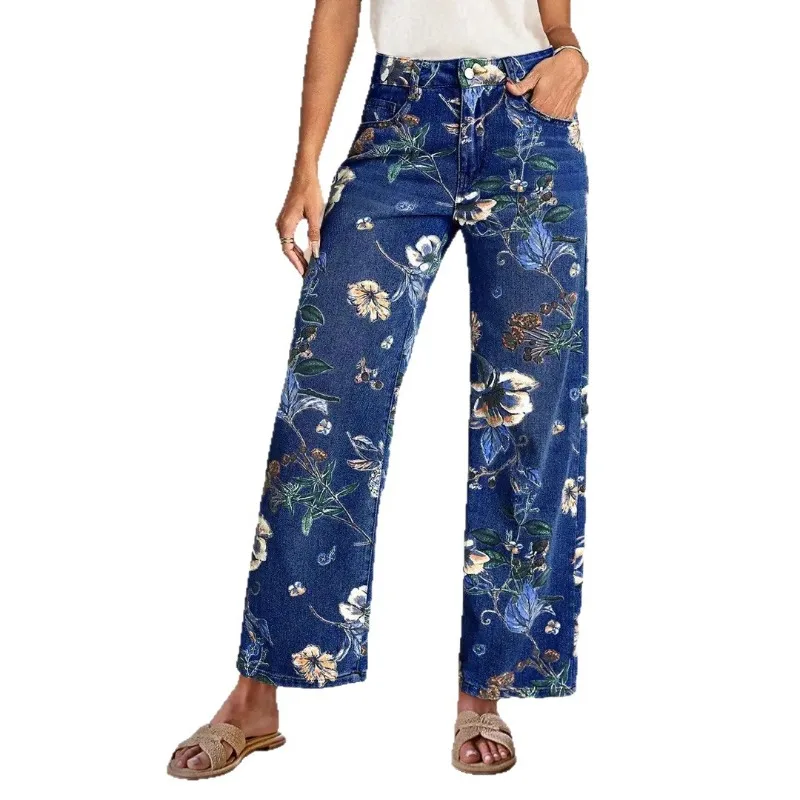 Cross-border 2026 Spring and Summer Floral Pattern Straight High-waisted Jeans Retro Random Printing Loose Wide-leg Denim Jeans
Cross-border 2026 Spring and Summer Floral Pattern Straight High-waisted Jeans Retro Random Printing Loose Wide-leg Denim Jeans