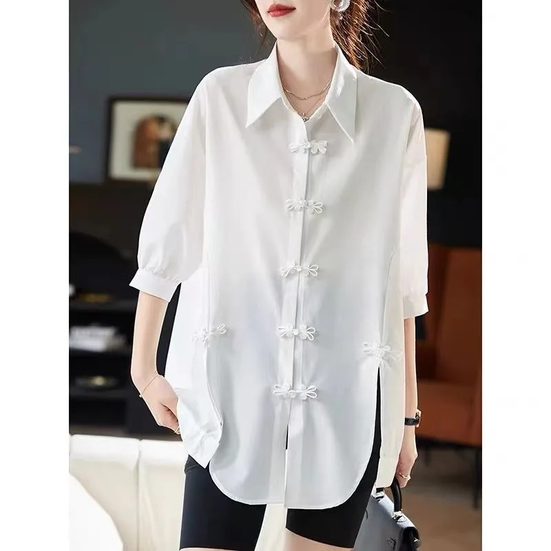 Summer New Style Bat Sleeve Button Loose Shirt Women's Fashion New Chinese Style Top
Summer New Style Bat Sleeve Button Loose Shirt Women's Fashion New Chinese Style Top