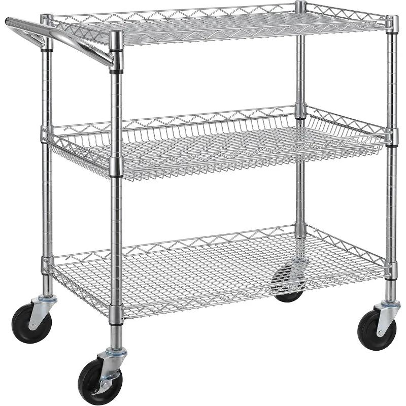 3 Tier Heavy Duty Commercial Grade Utility Cart, Wire Rolling Cart with Handle Bar, Steel Service Cart with Wheels, Utility
3 Tier Heavy Duty Commercial Grade Utility Cart, Wire Rolling Cart with Handle Bar, Steel Service Cart with Wheels, Utility